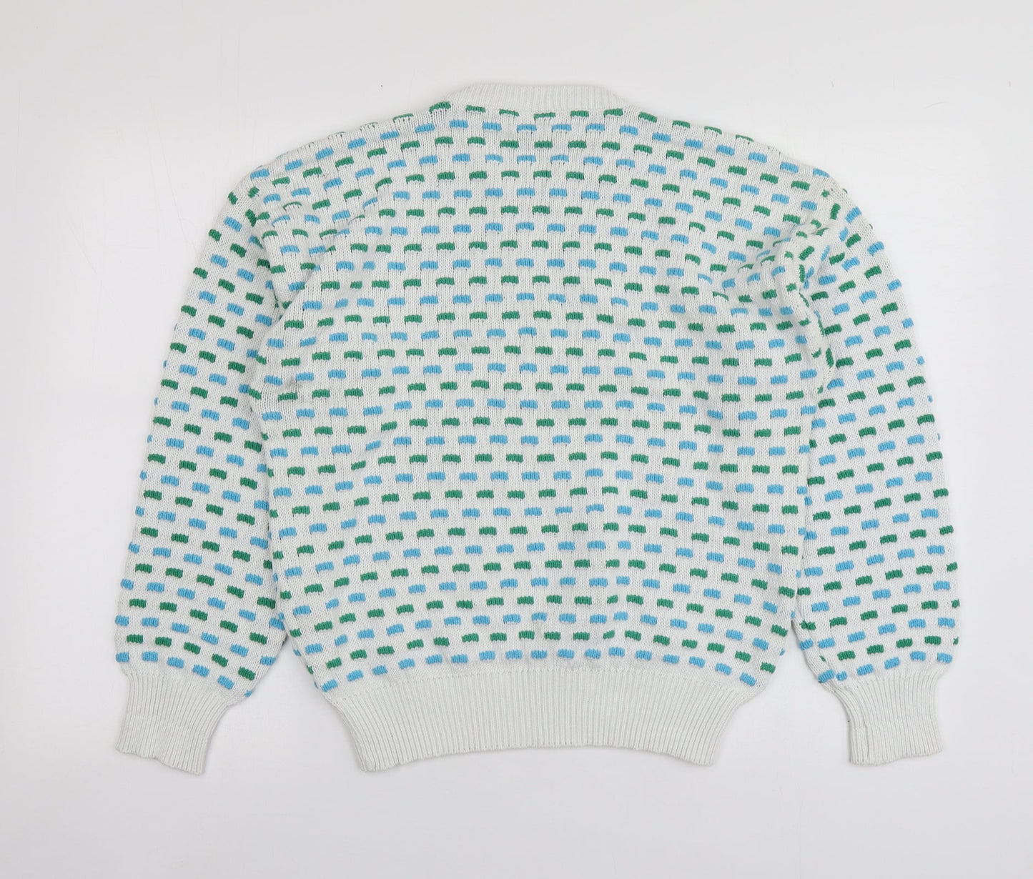Ciao Mens White Round Neck Geometric Acrylic Pullover Jumper Size S