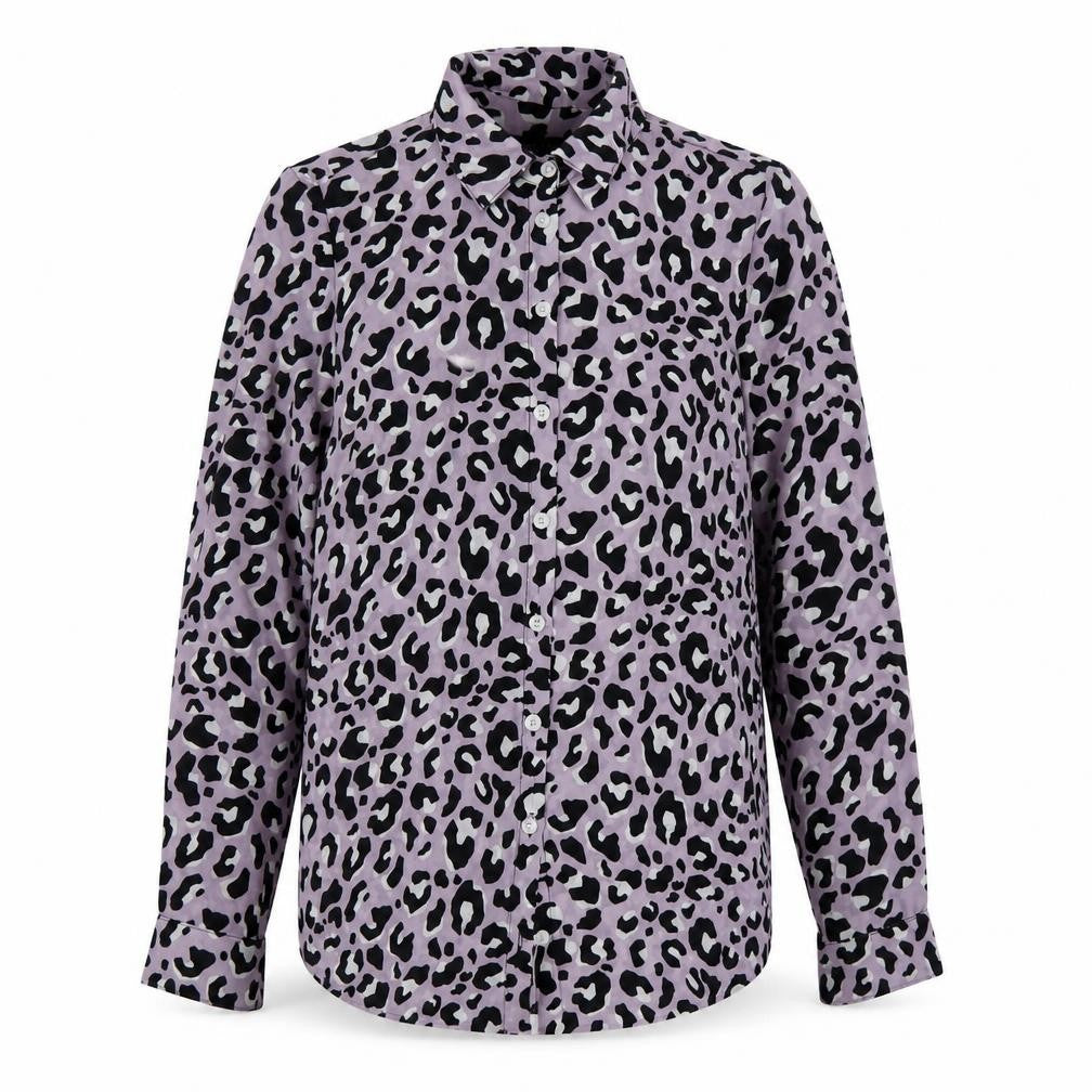 New Look Womens Purple Animal Print Polyester Basic Button-Up Size 6 Collared