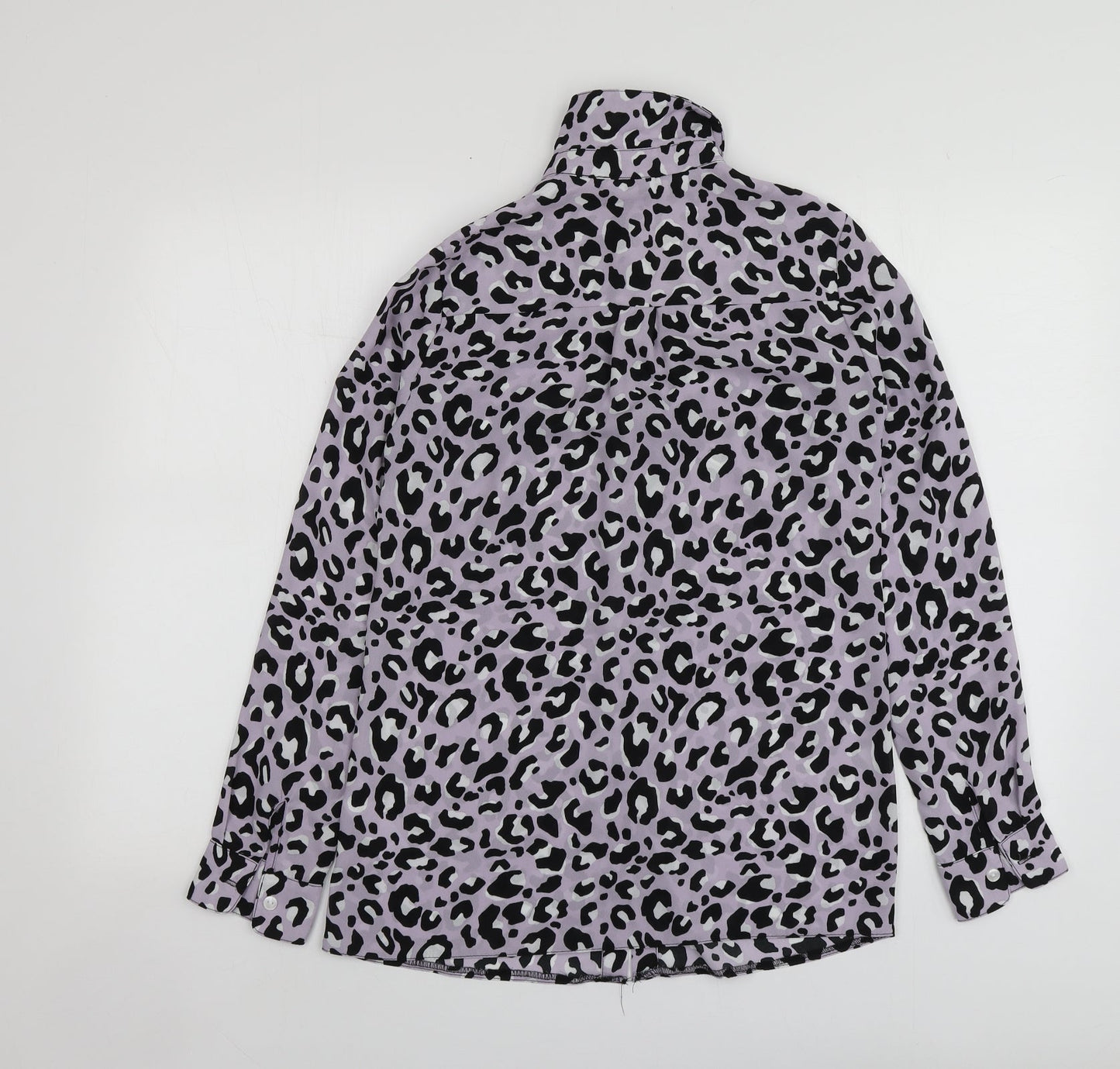 New Look Womens Purple Animal Print Polyester Basic Button-Up Size 6 Collared