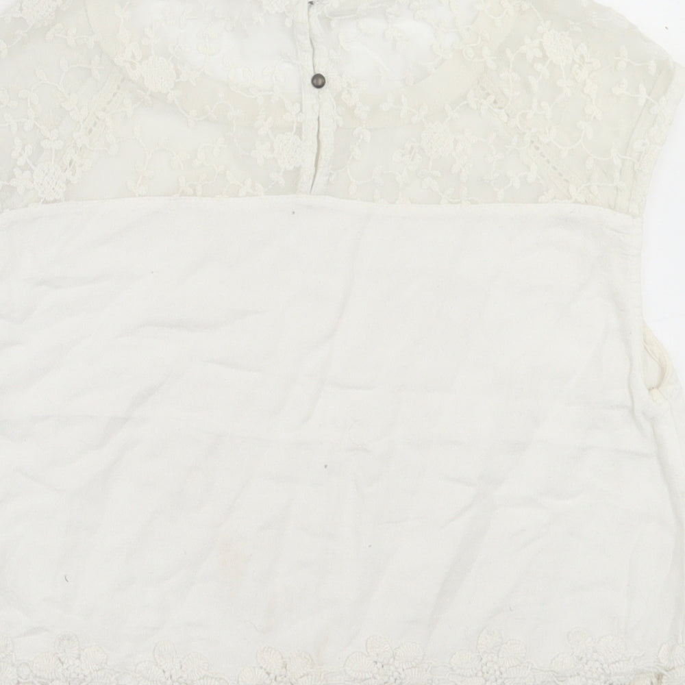 Bershka Womens White  Cotton Cropped  Size S Crew Neck