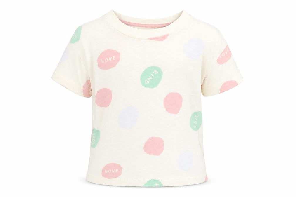 Primark Girls Beige Geometric Polyester Basic T-Shirt Size 9-12 Months Crew Neck Pullover