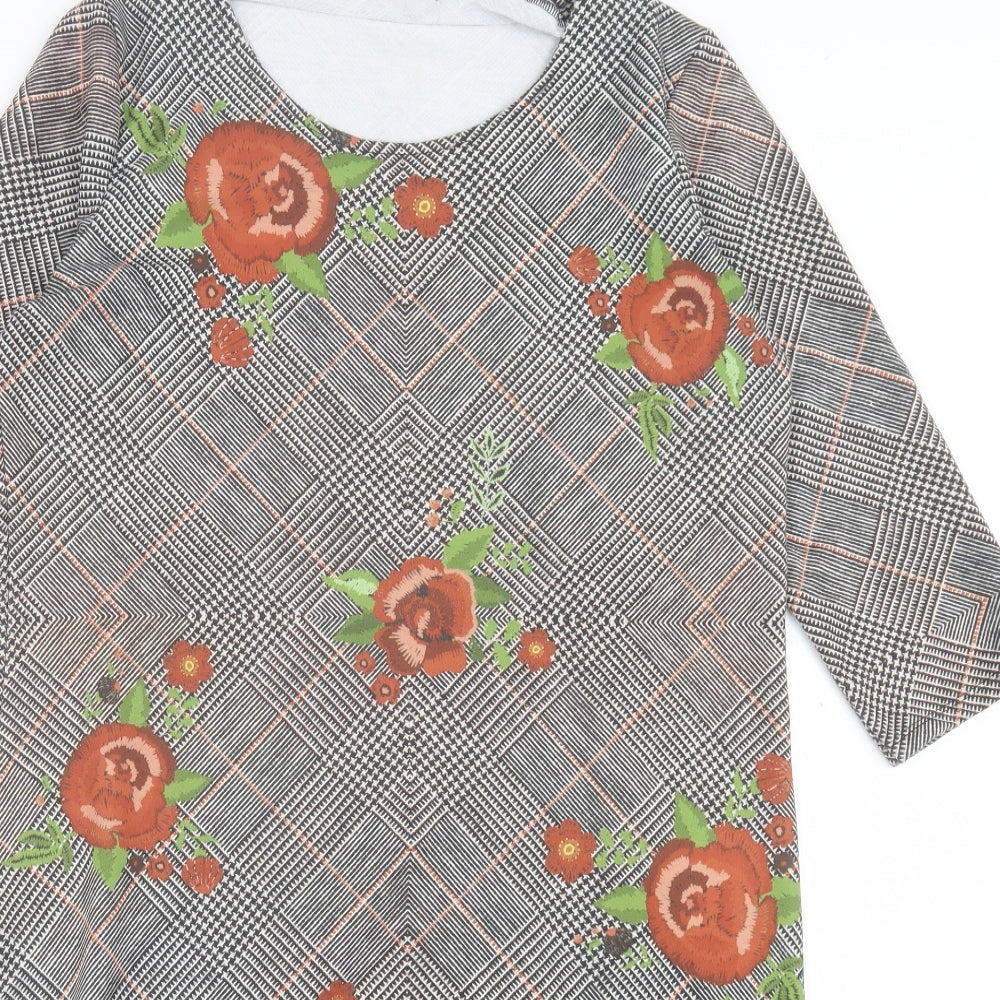 le mode Womens Grey Plaid Polyester A-Line  Size L  Crew Neck Pullover
