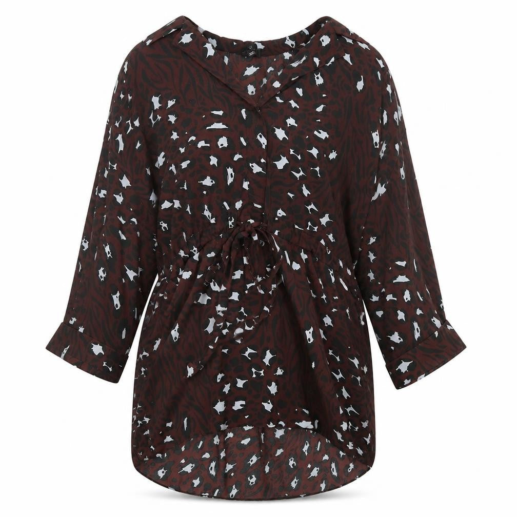 River Island Womens Brown Animal Print Polyester A-Line  Size 8  Collared Button