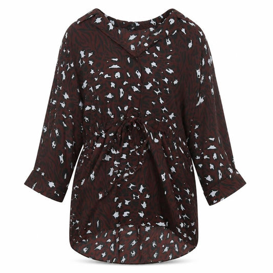 River Island Womens Brown Animal Print Polyester A-Line  Size 8  Collared Button