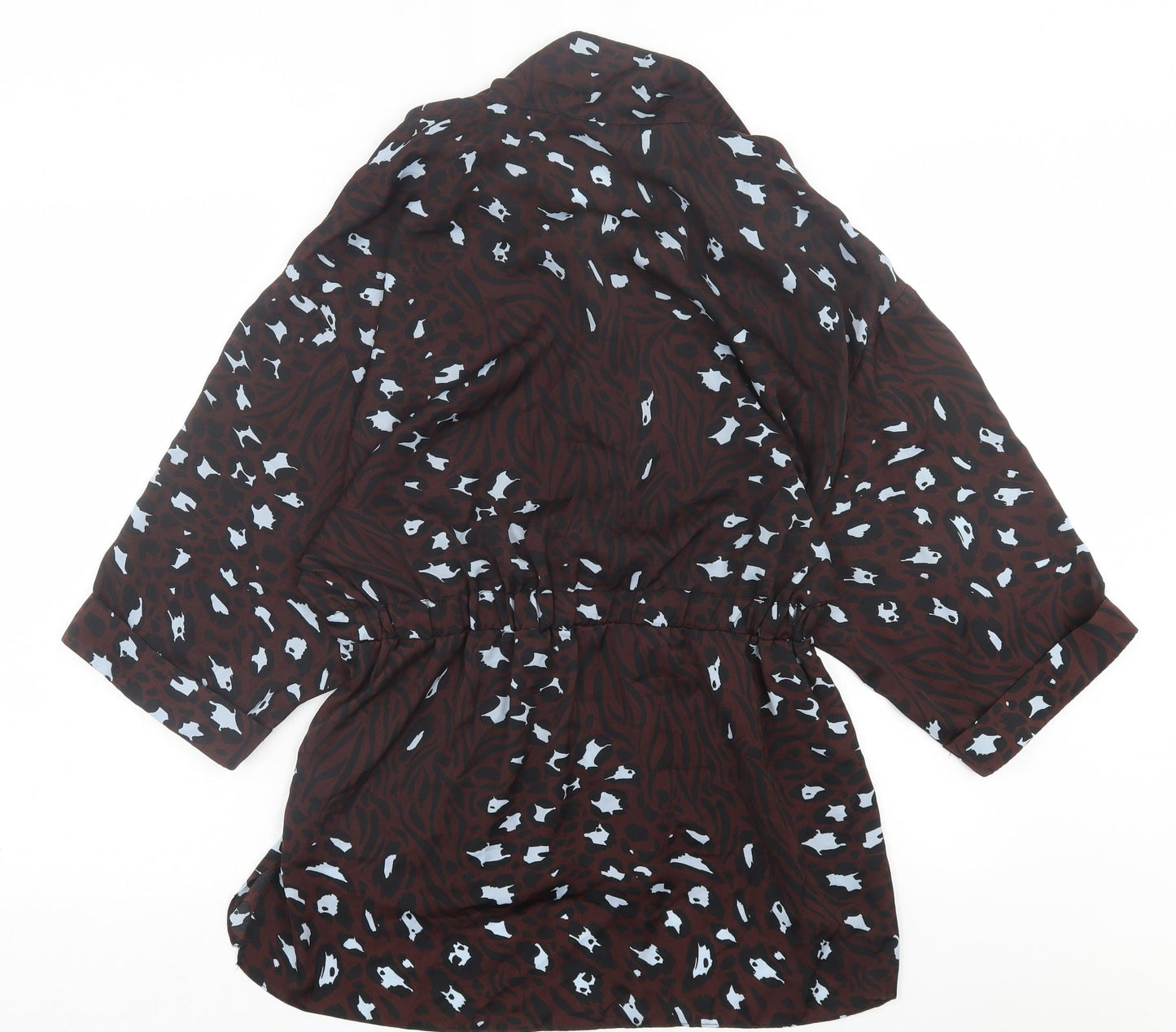 River Island Womens Brown Animal Print Polyester A-Line  Size 8  Collared Button