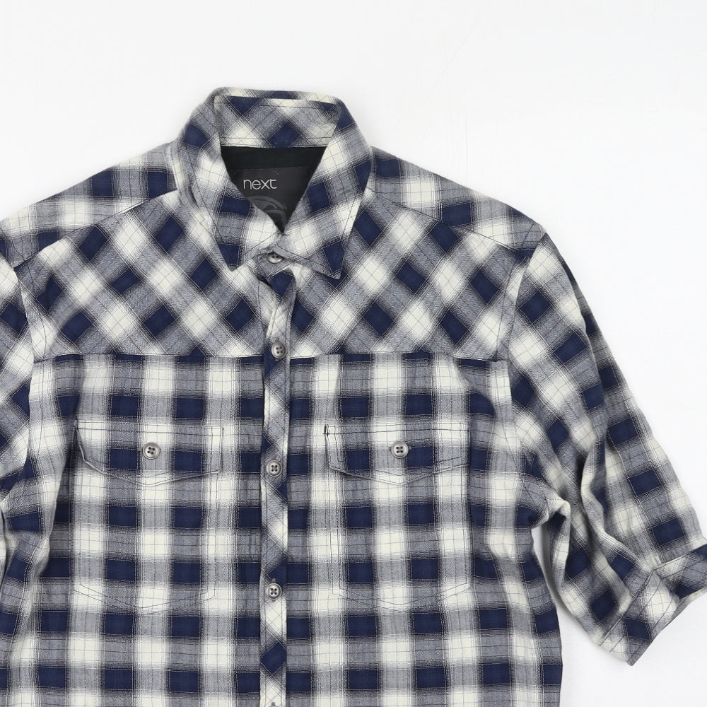 NEXT Mens Blue Plaid Cotton  Button-Up Size S Collared