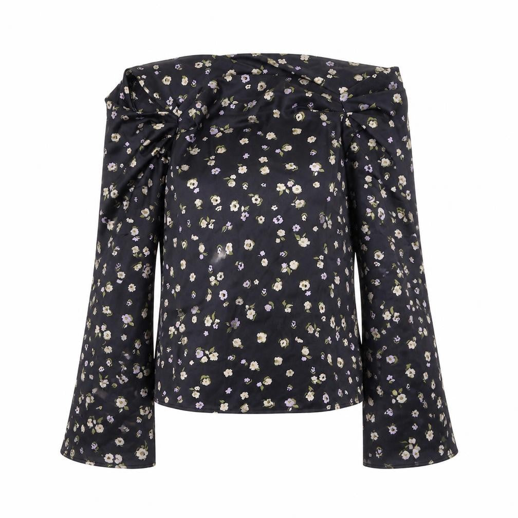 ASOS Womens Black Floral Polyester Basic Blouse Size 6 High Neck