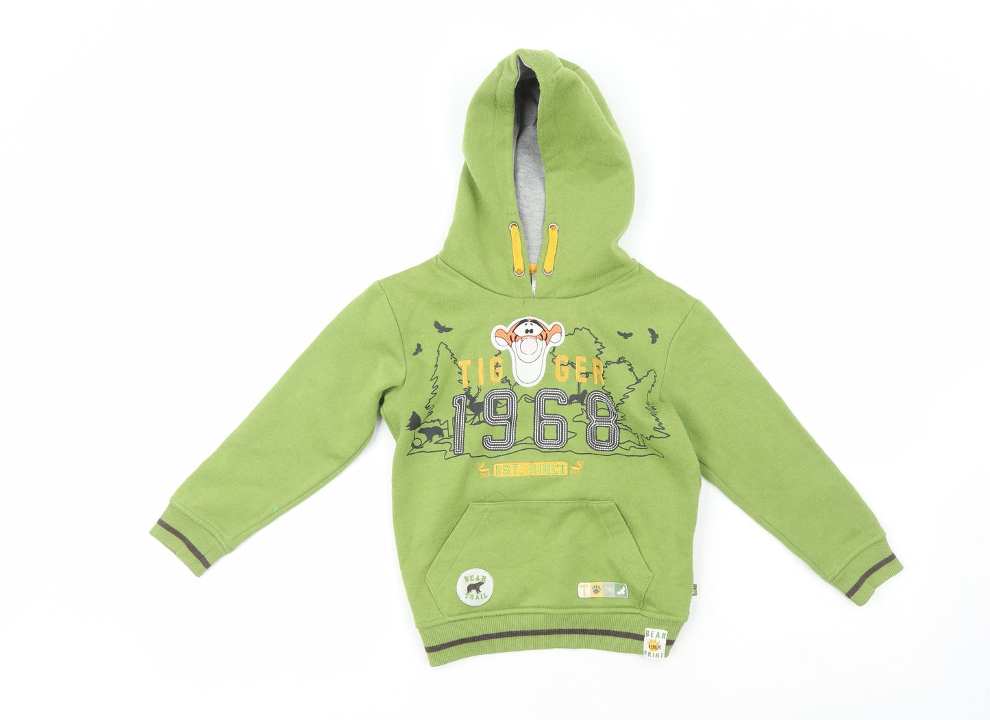 Disney Boys Green  Cotton Pullover Hoodie Size 5-6 Years   - Tiger 1968