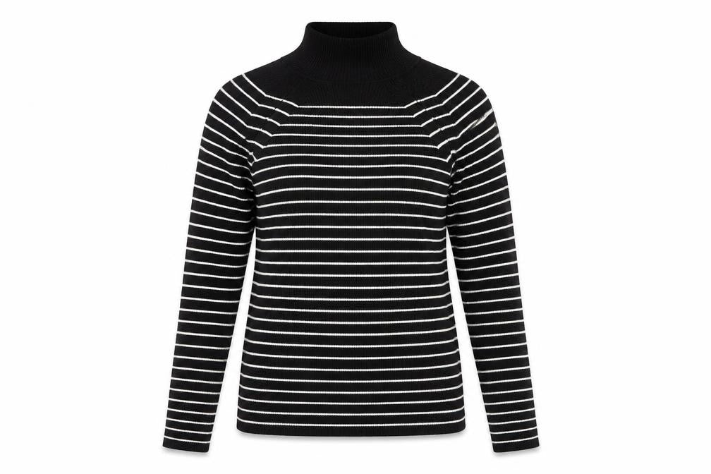 Marks & Spencers Womens Black High Neck Striped Viscose Pullover Jumper Size 12