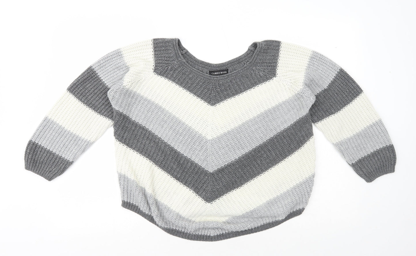 Cameo Rose Womens Multicoloured Scoop Neck Striped Acrylic Pullover Jumper Size S