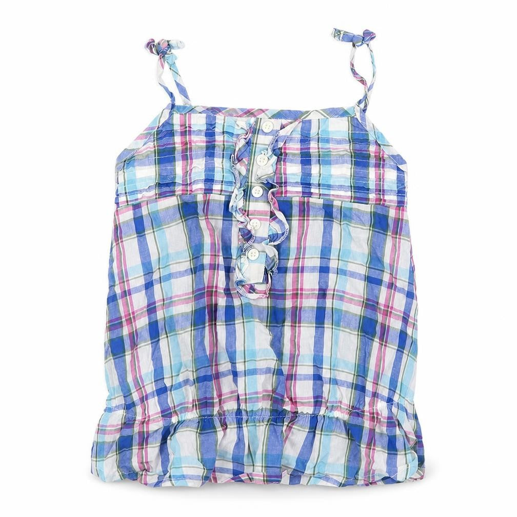 NEXT Girls Blue Plaid Cotton Basic Tank Size 6 Years Round Neck Pullover