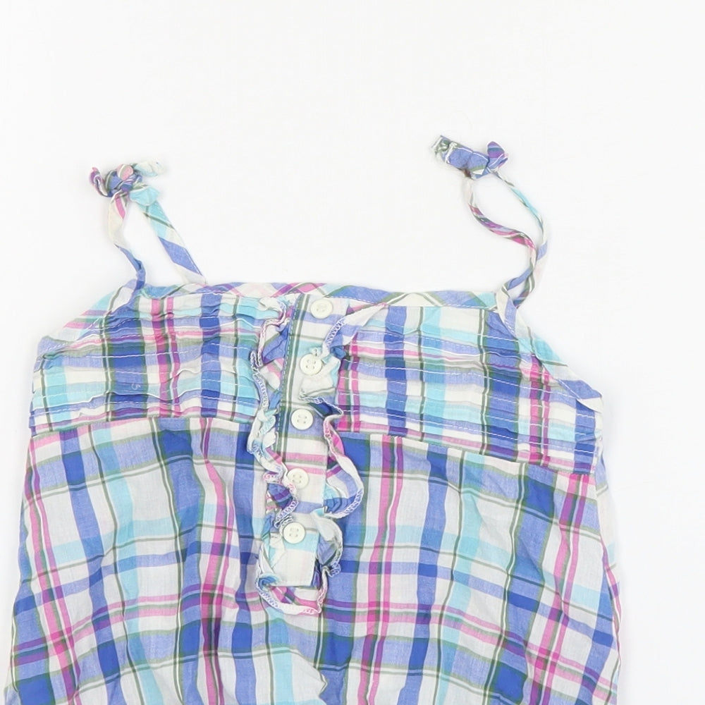 NEXT Girls Blue Plaid Cotton Basic Tank Size 6 Years Round Neck Pullover
