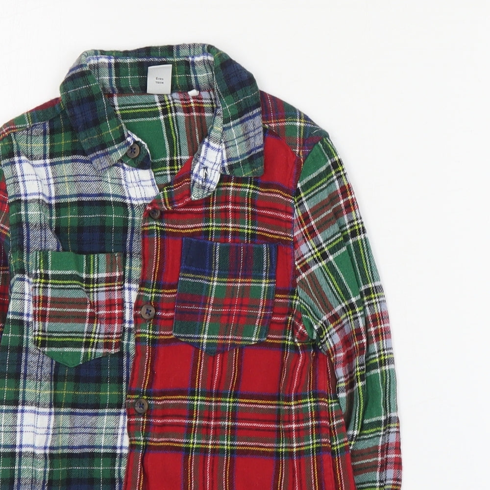 TU Boys Red Plaid Cotton Basic Button-Up Size 6 Years Collared Button