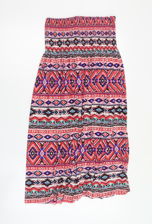 Preworn Womens Multicoloured Geometric Viscose Mini  Size L  Off the Shoulder Pullover