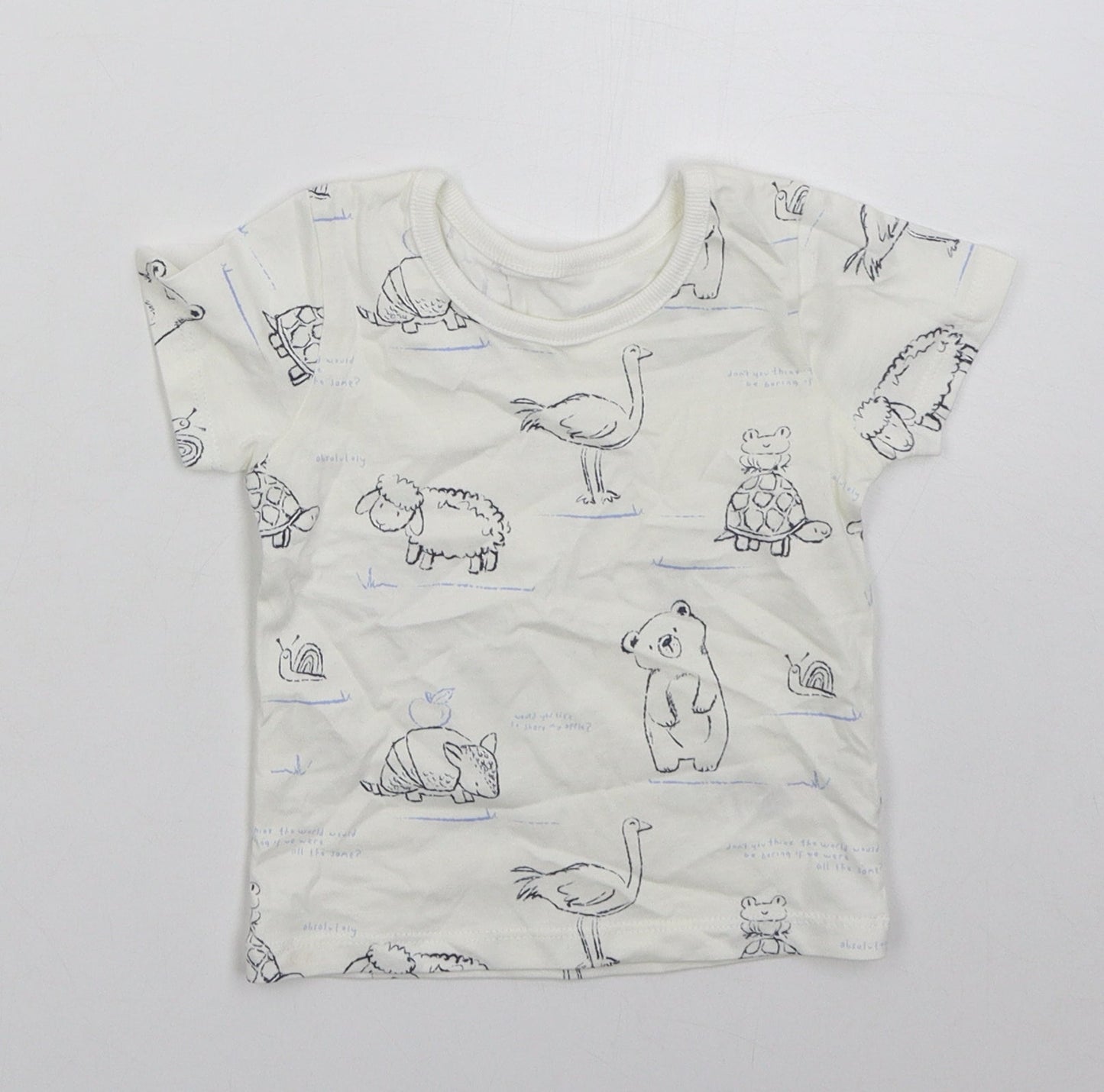 George Boys White  Cotton Basic T-Shirt Size 6-9 Months Crew Neck Pullover - Animals