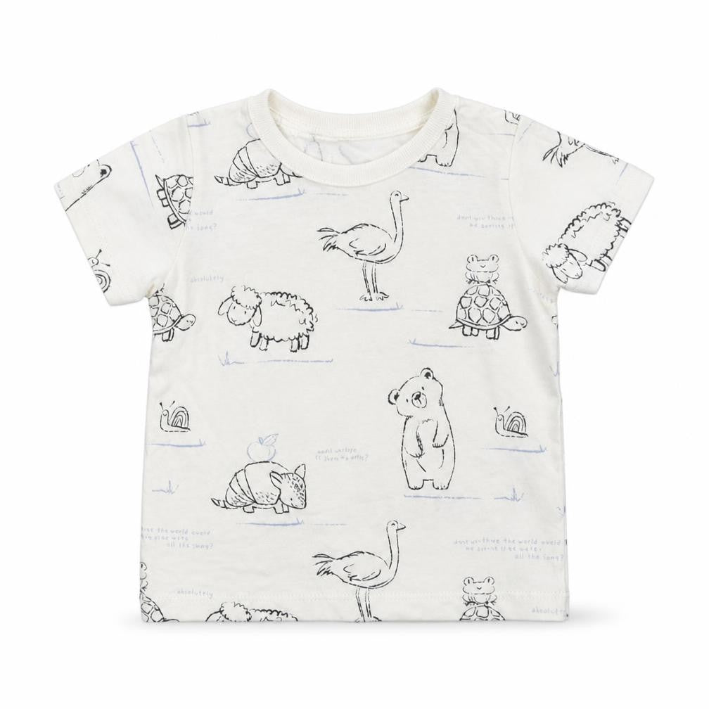 George Boys White  Cotton Basic T-Shirt Size 6-9 Months Crew Neck Pullover - Animals