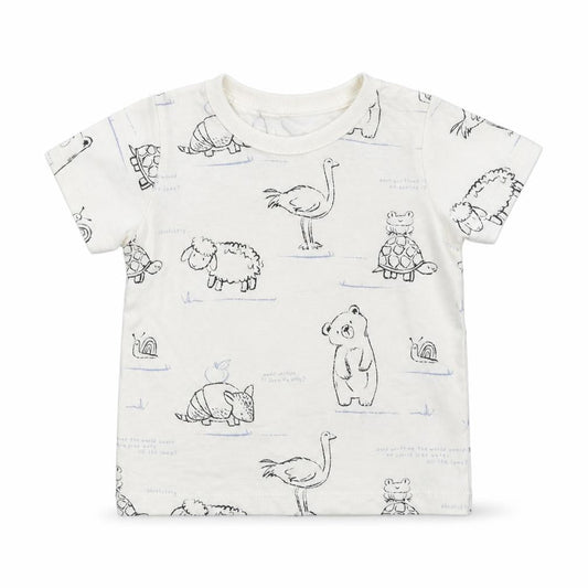 George Boys White  Cotton Basic T-Shirt Size 6-9 Months Crew Neck Pullover - Animals