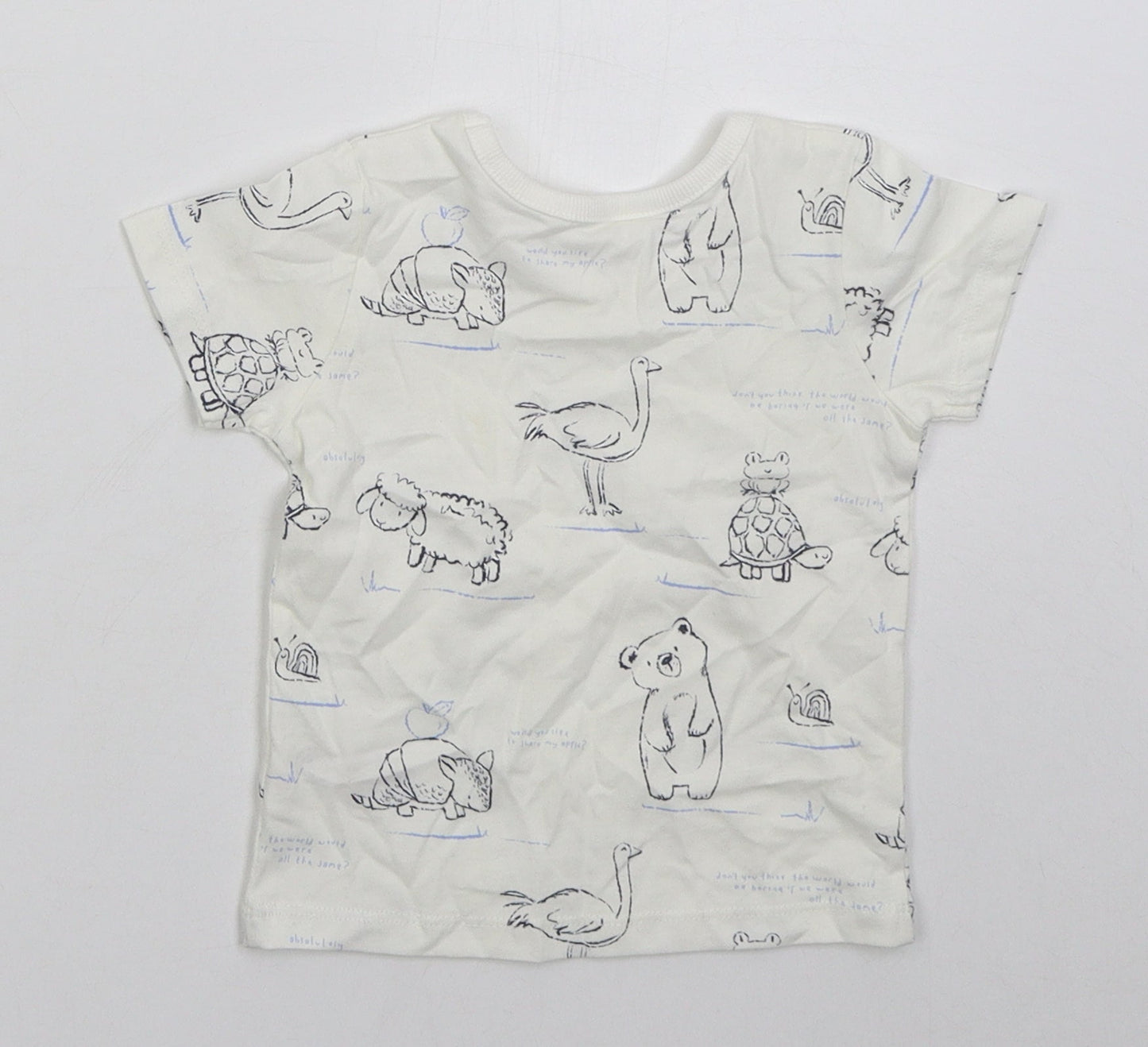 George Boys White  Cotton Basic T-Shirt Size 6-9 Months Crew Neck Pullover - Animals