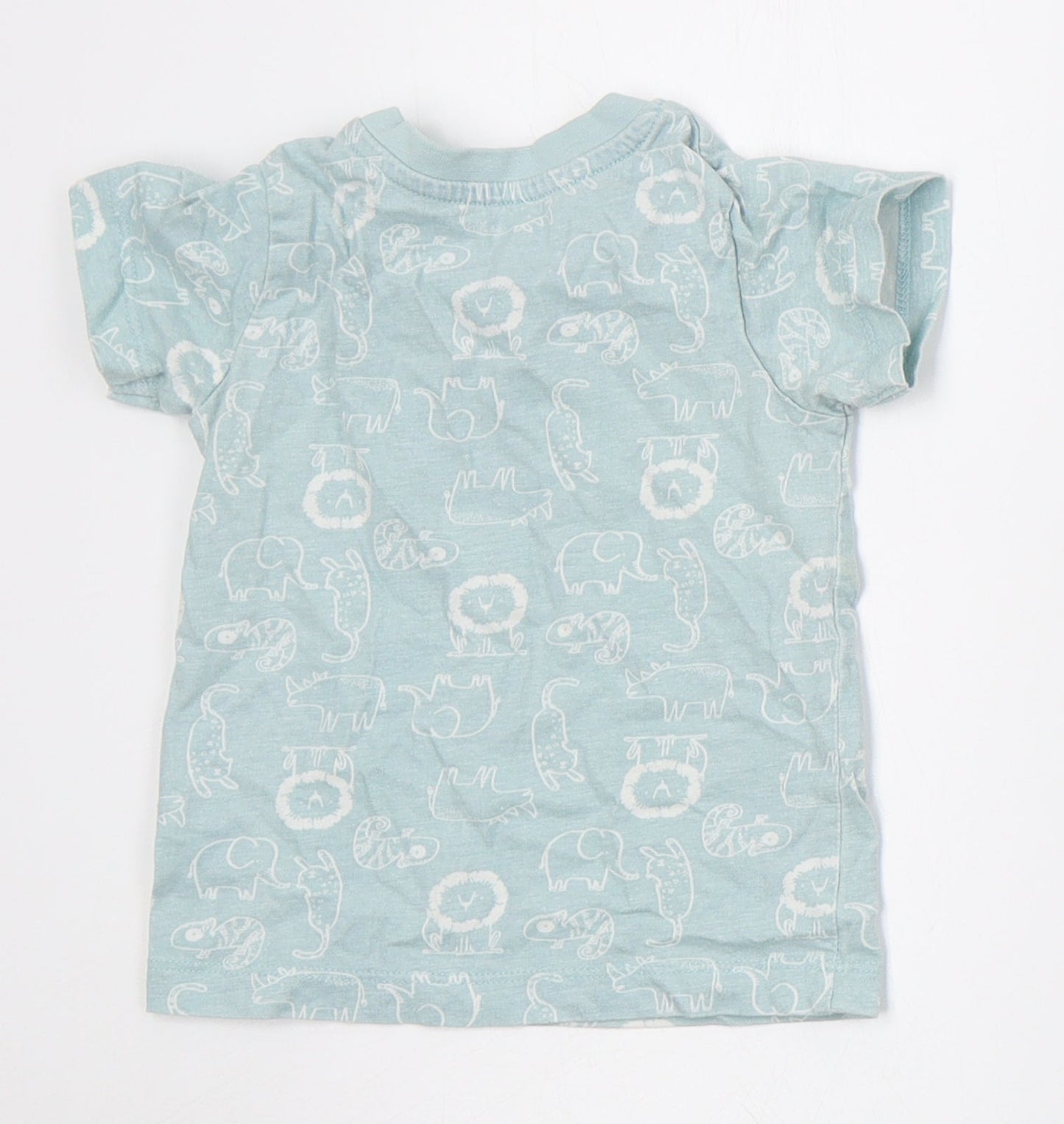 Matalan Boys Green  Cotton Basic T-Shirt Size 9-12 Months Crew Neck Pullover - Animals