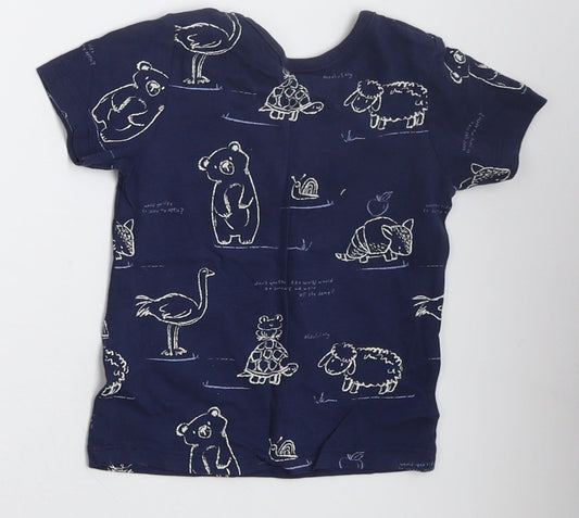 George Boys Blue  Cotton Basic T-Shirt Size 6-9 Months Crew Neck Pullover - Animals