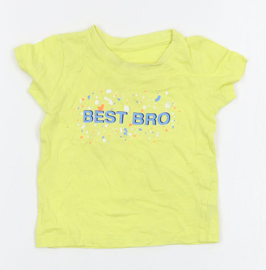 Dunnes Boys Yellow  Cotton Basic T-Shirt Size 9-12 Months Crew Neck Pullover - Best Bro