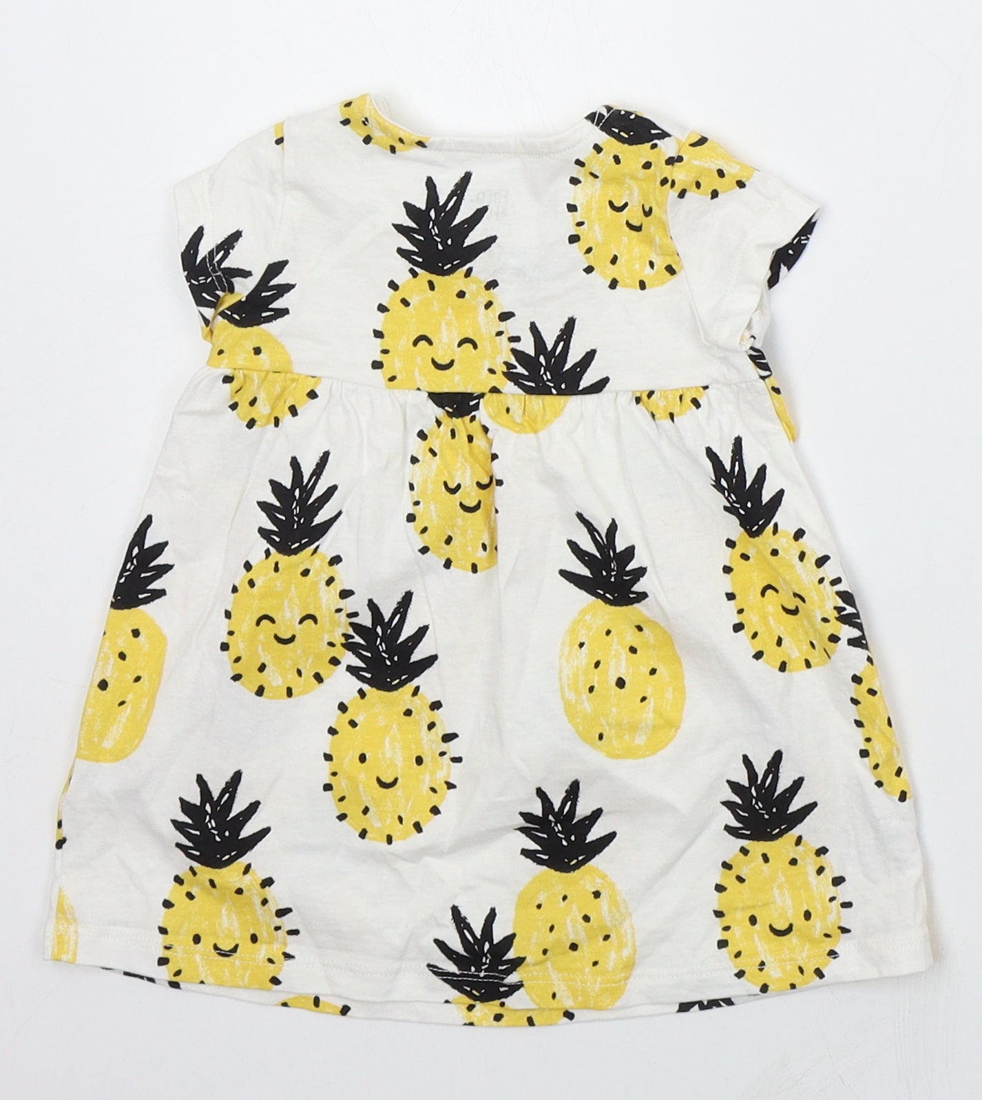 F&F Girls White  Cotton Skater Dress  Size 3-6 Months  Crew Neck Pullover - Pineapples