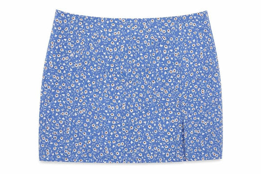 SHEIN Womens Blue Floral Polyester Mini Skirt Size XL   Zip