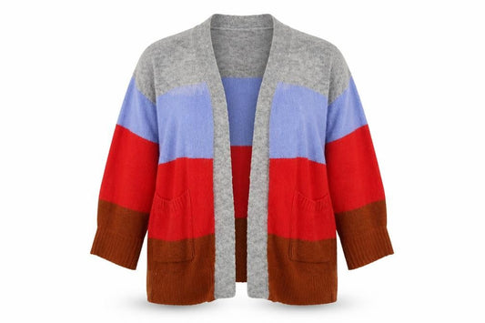 Brave Soul Womens Red V-Neck Striped Acrylic Cardigan Jumper Size M   - Blue