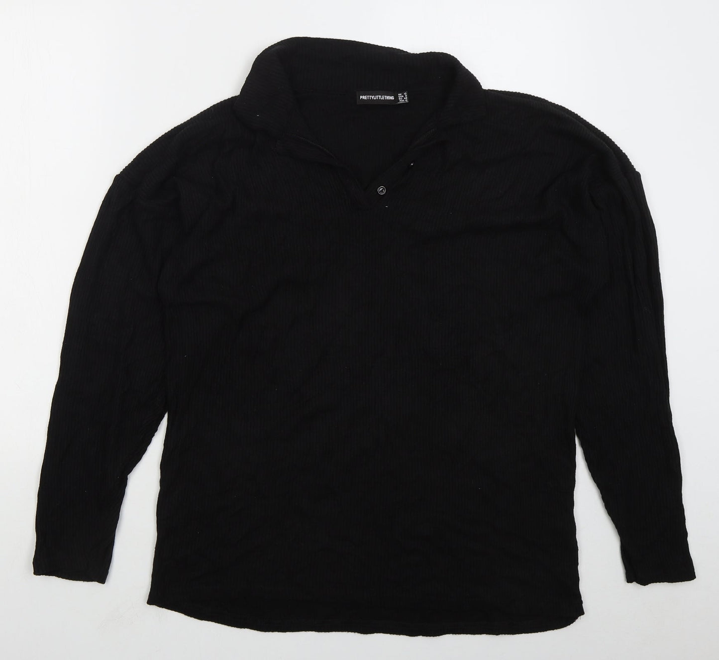 PRETTYLITTLETHING Womens Black Collared  Viscose Pullover Jumper Size 12