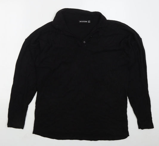 PRETTYLITTLETHING Womens Black Collared  Viscose Pullover Jumper Size 12