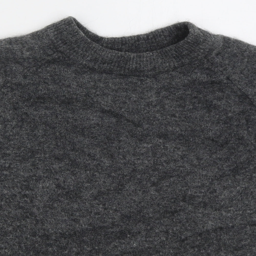 Zara Womens Grey Crew Neck  Wool Pullover Jumper Size S