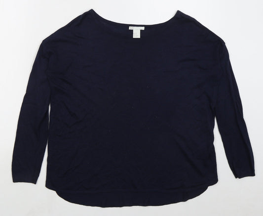 H&M Womens Blue Boat Neck  Acrylic Pullover Jumper Size XS