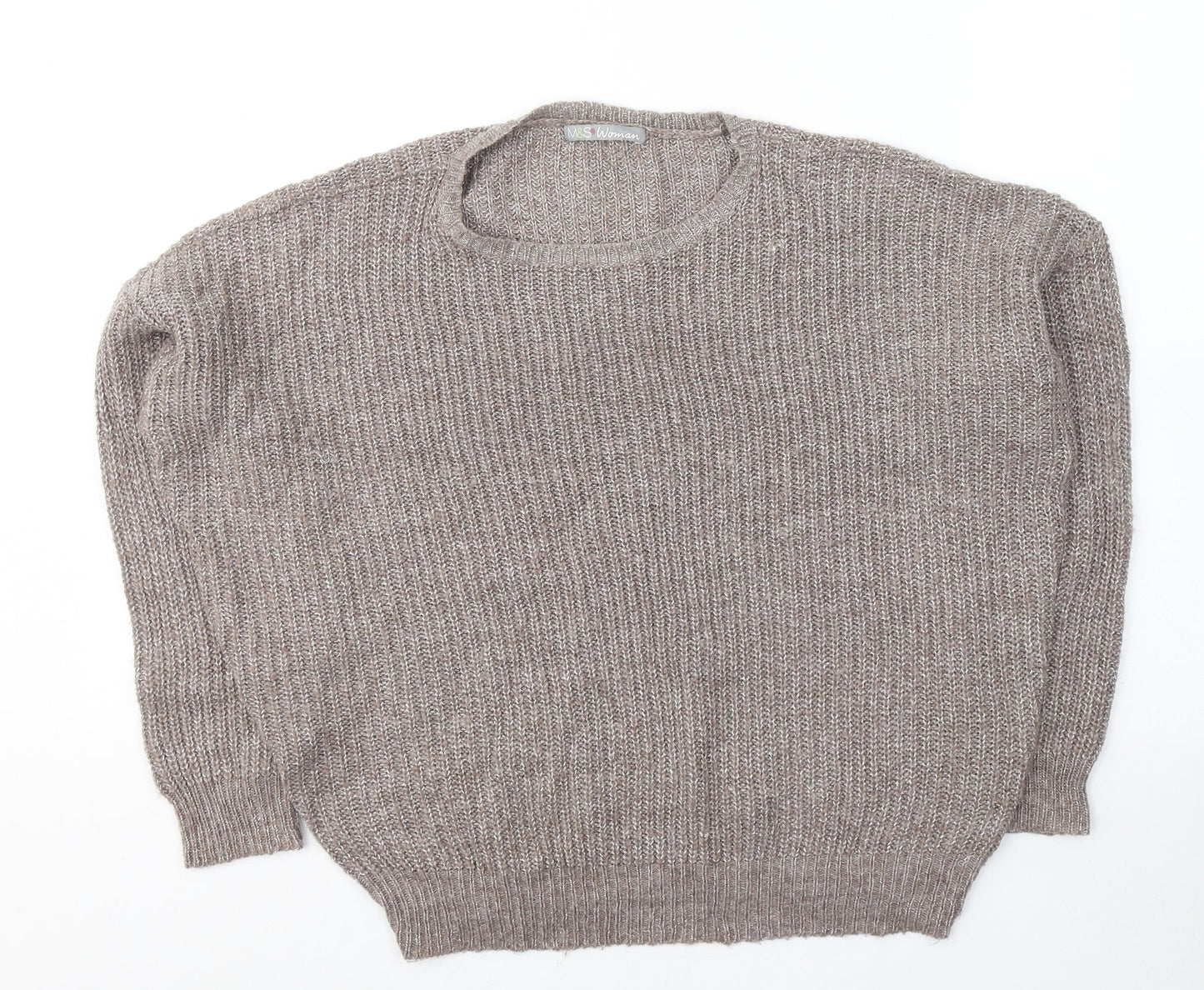 Marks and Spencer Womens Brown Round Neck  Acrylic Pullover Jumper Size 8