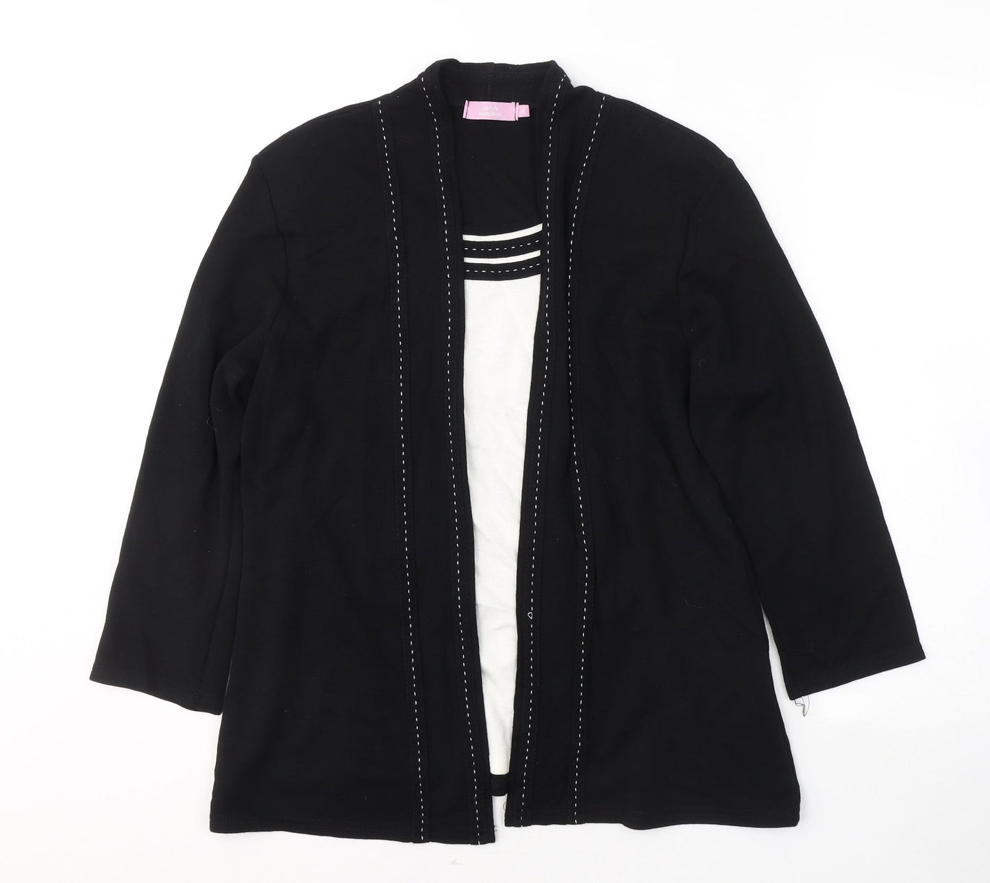 Sarah Hamilton Womens Black  Viscose Basic Blouse Size 16 Round Neck - Cardigan effect