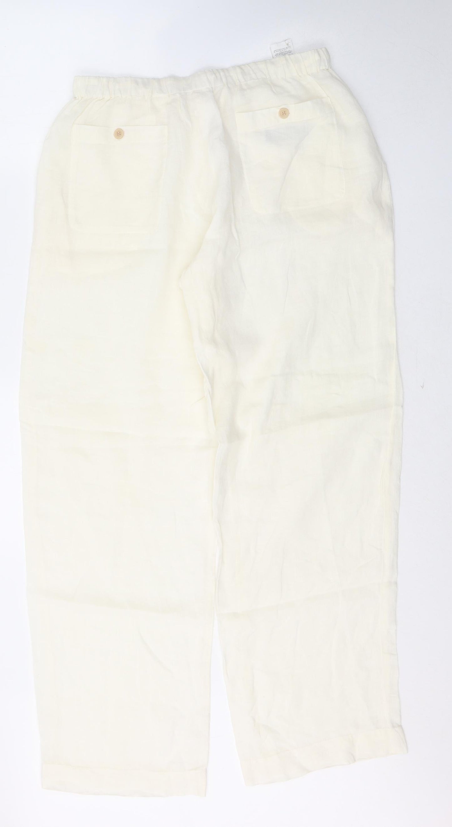 AD Womens Ivory  Ramie Trousers  Size 16 L31 in Regular Button