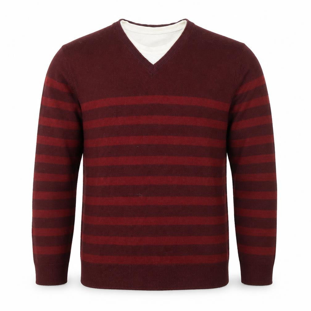 Burton Mens Red Round Neck Striped Acrylic Pullover Jumper Size M