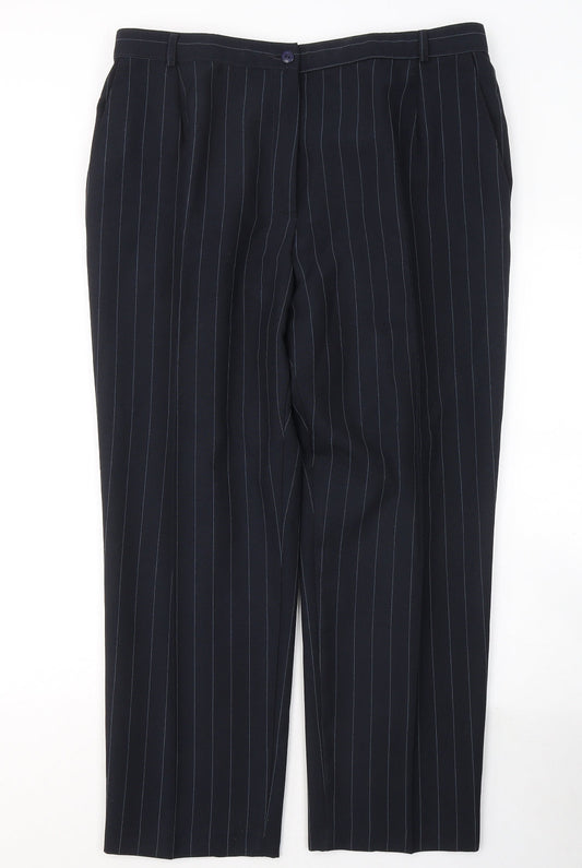 Marks and Spencer Womens Blue Striped Polyester Trousers  Size 18 L26 in Regular Button
