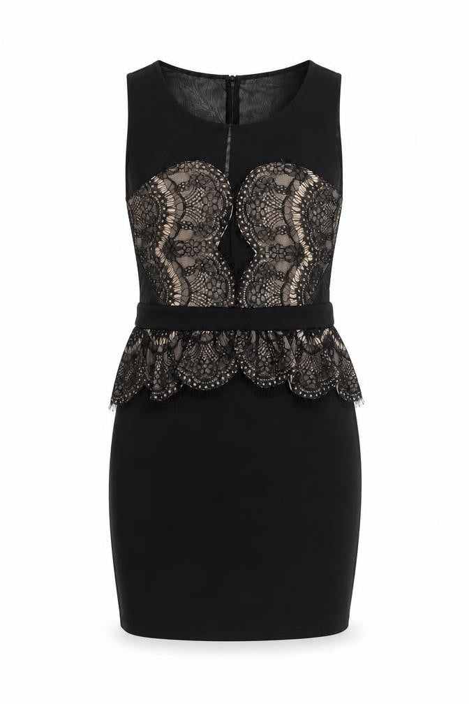 Soky & Soka Womens Black  Polyester Bodycon  Size L  Round Neck Zip