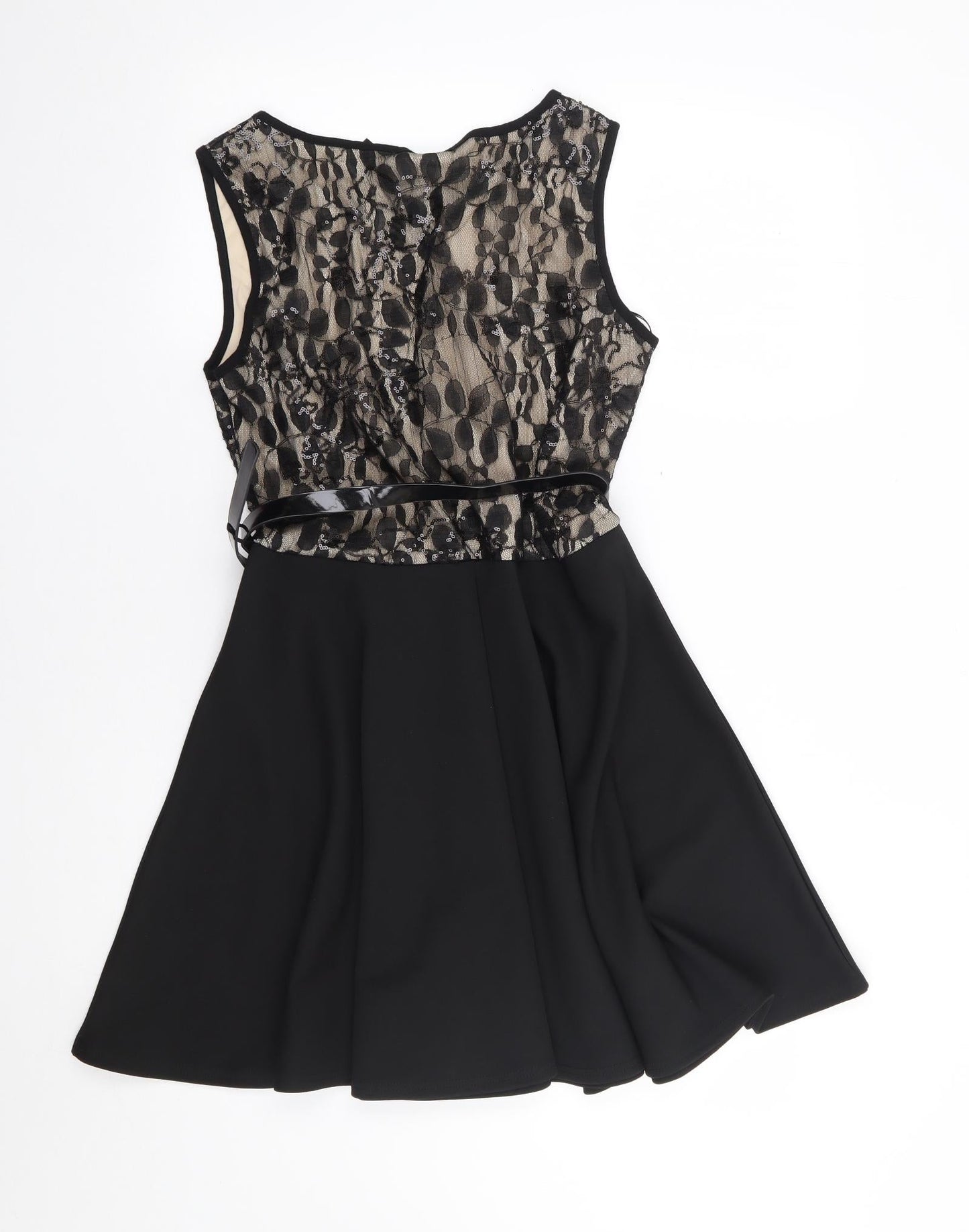 Quiz Womens Black Floral Nylon Fit & Flare  Size 12  Round Neck Pullover