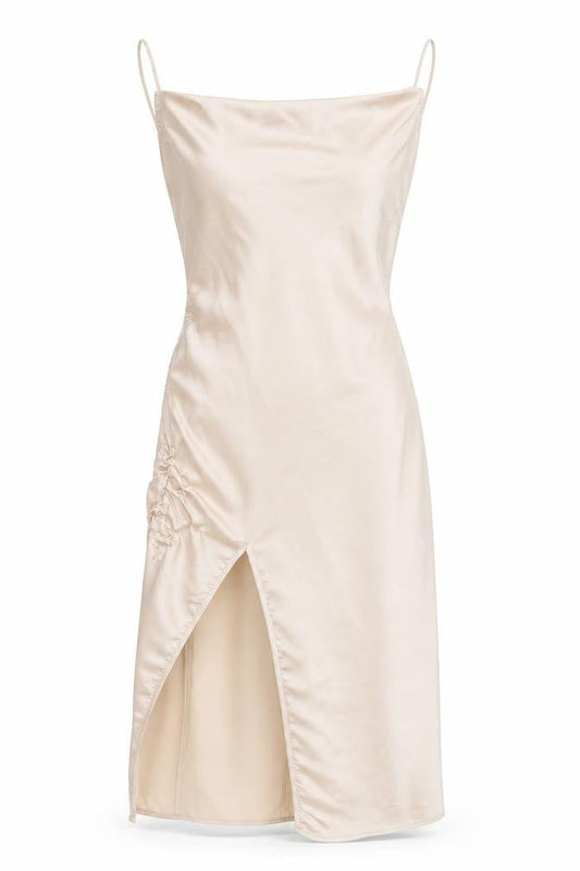PRETTYLITTLETHING Womens Gold  Polyester Slip Dress  Size 4  Square Neck