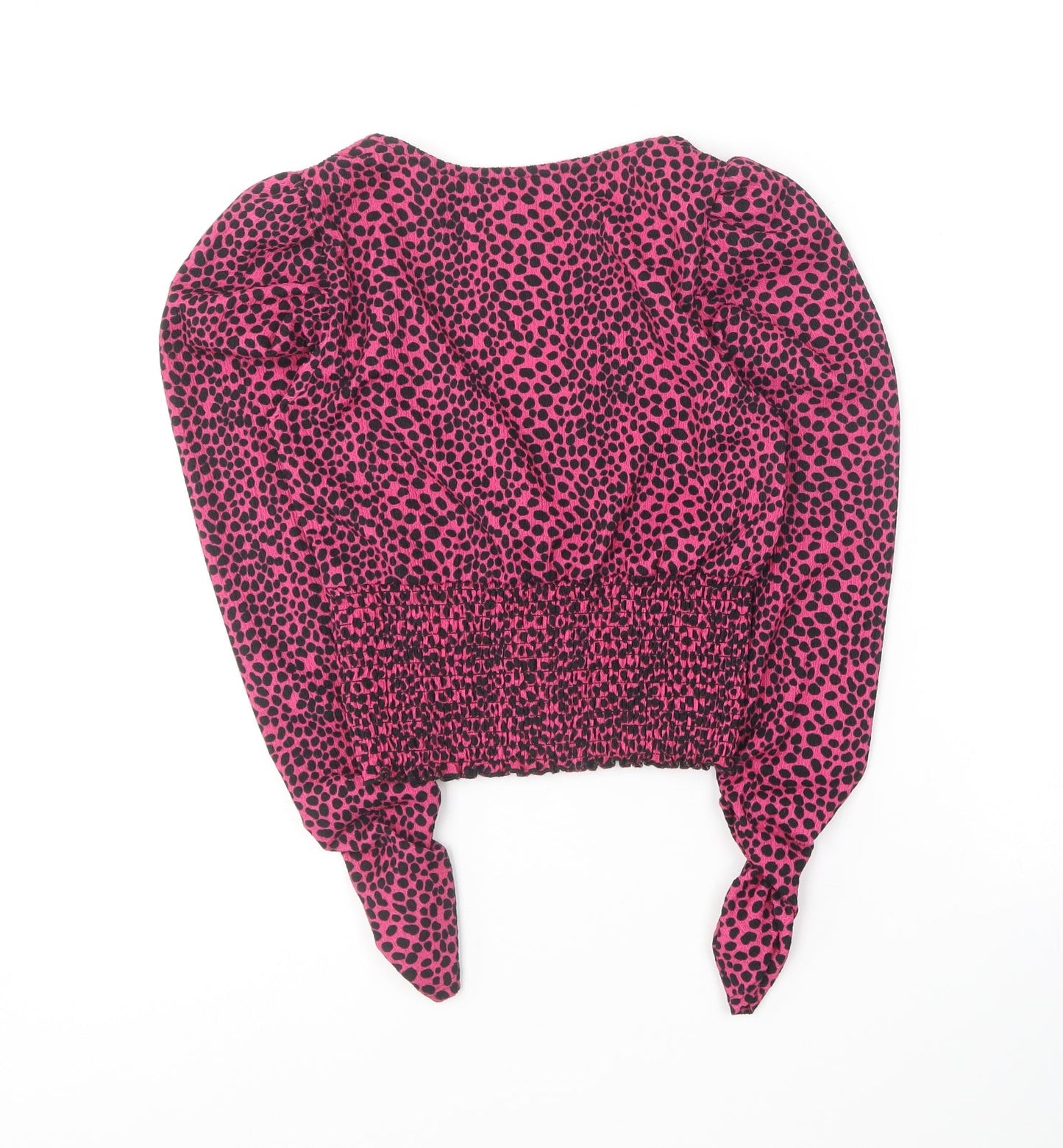 New Look Womens Pink Animal Print Polyester Basic Blouse Size 6 V-Neck