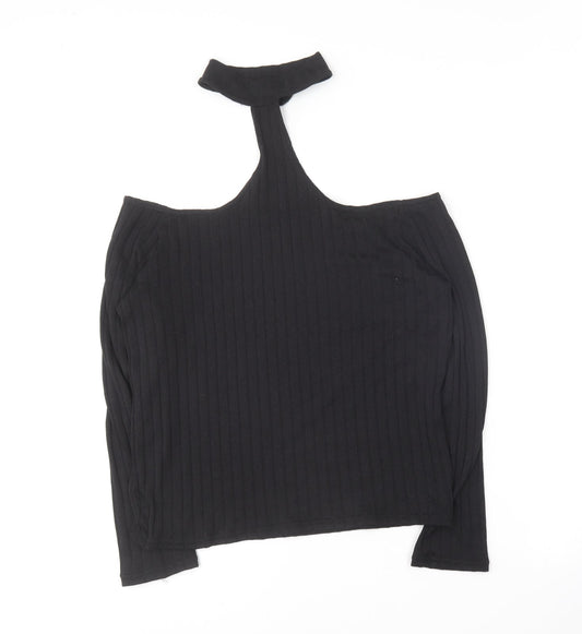 Divided Womens Black  Polyester Basic T-Shirt Size L Halter