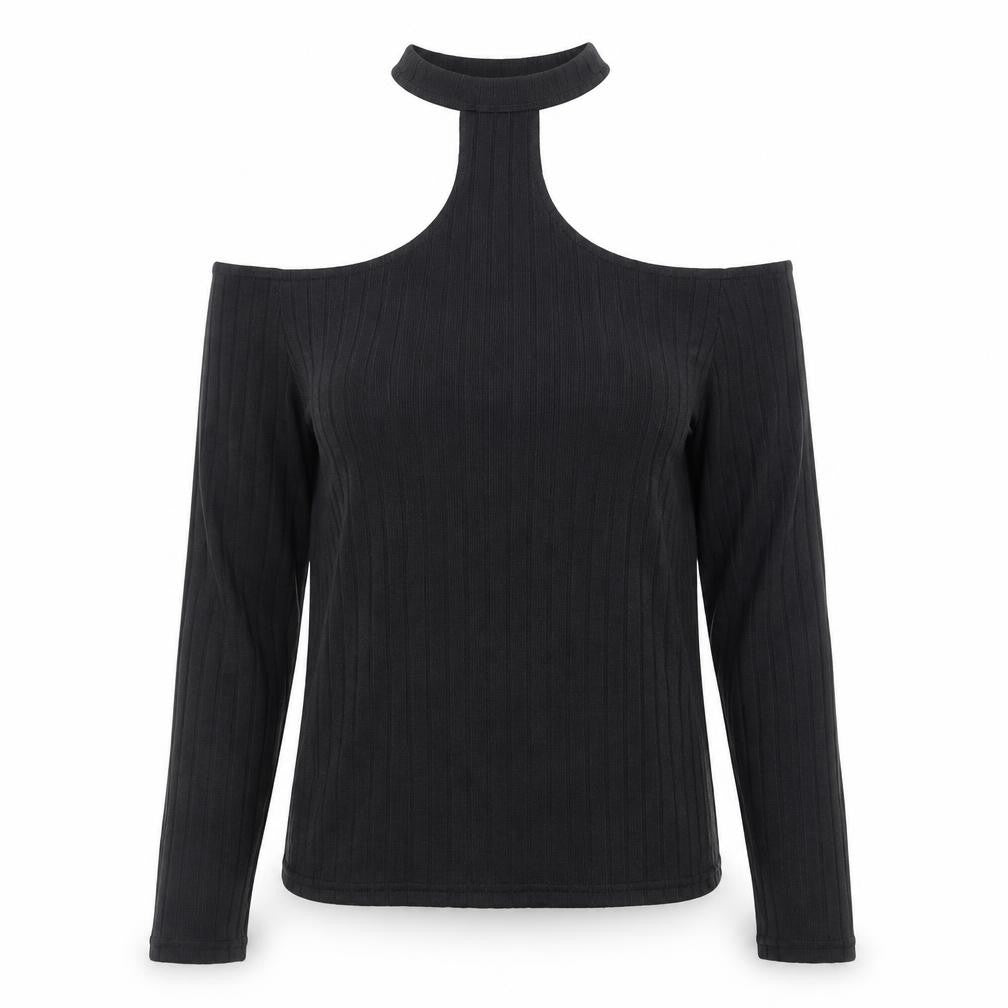 Divided Womens Black  Polyester Basic T-Shirt Size L Halter