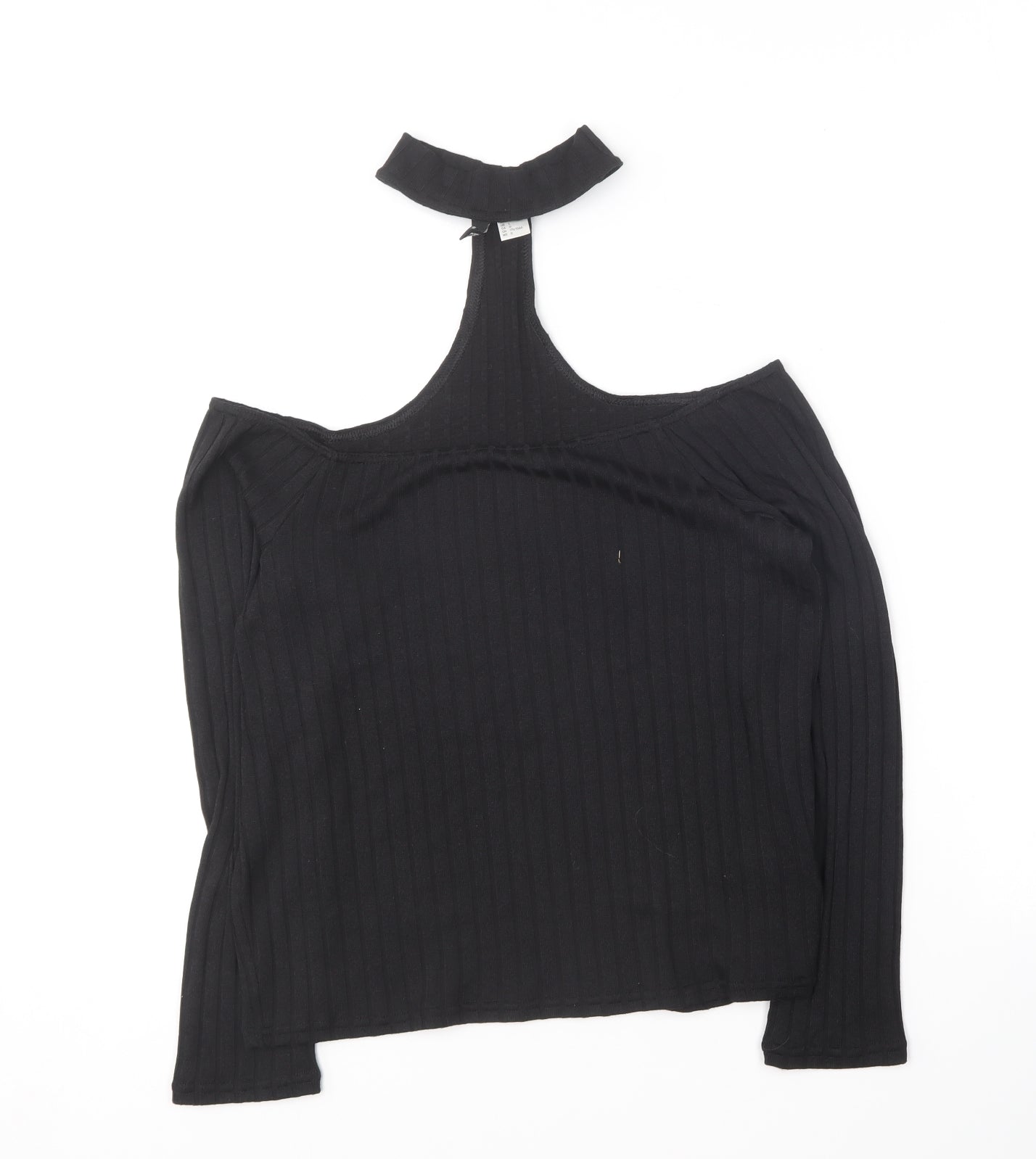 Divided Womens Black  Polyester Basic T-Shirt Size L Halter