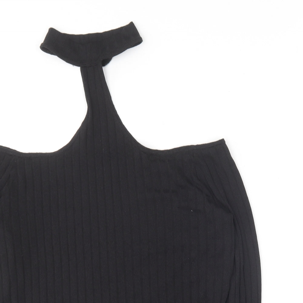 Divided Womens Black  Polyester Basic T-Shirt Size L Halter