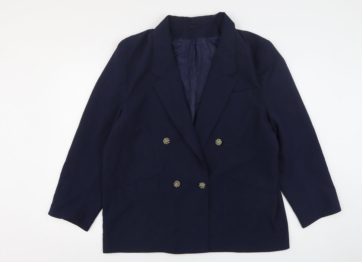 Preworn Womens Blue  Polyester Jacket Suit Jacket Size 18