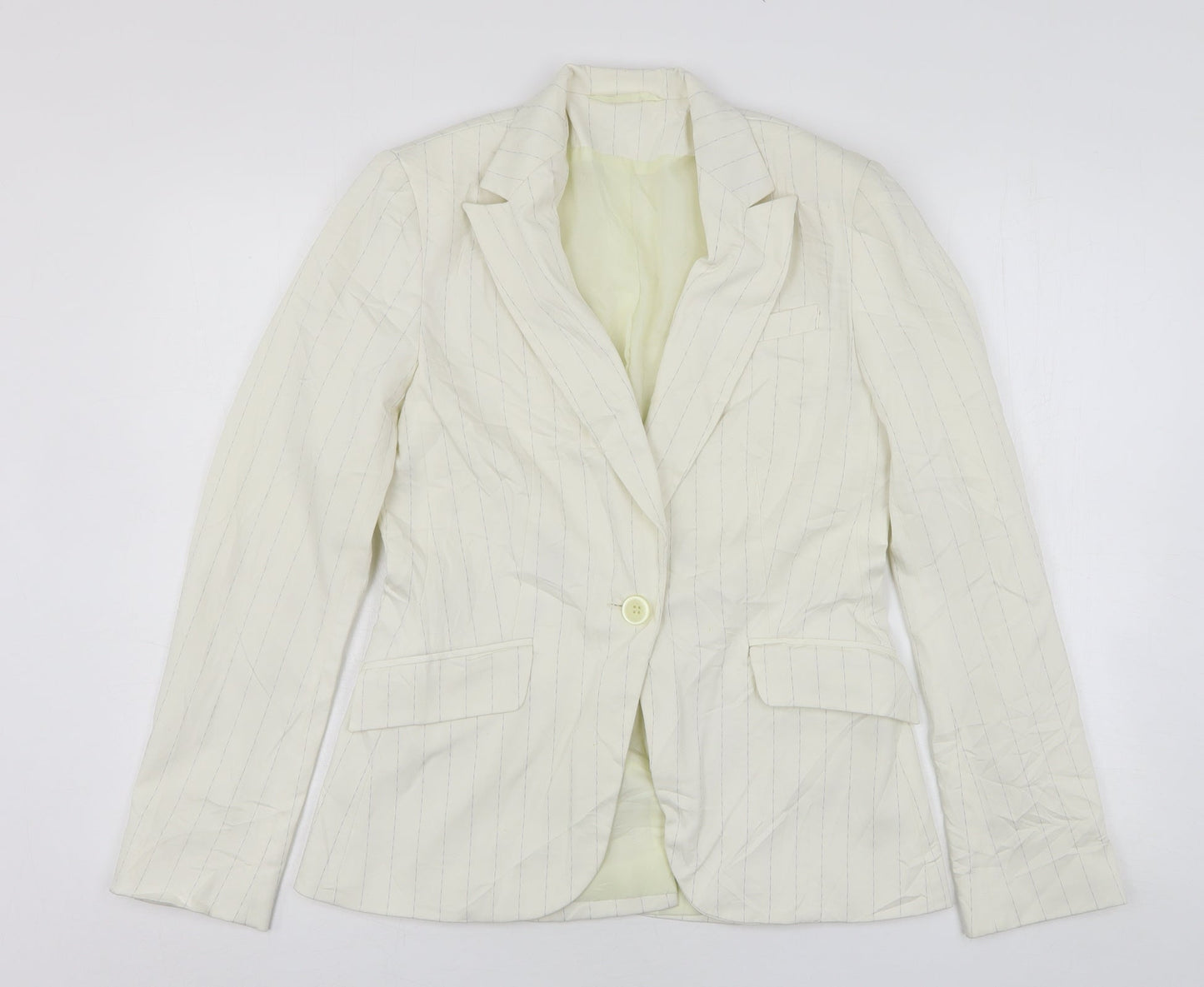 Bay Womens Beige Striped Polyester Jacket Suit Jacket Size 12
