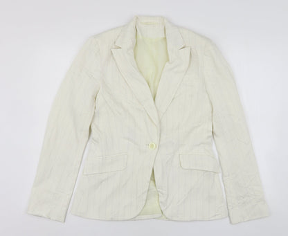Bay Womens Beige Striped Polyester Jacket Suit Jacket Size 12