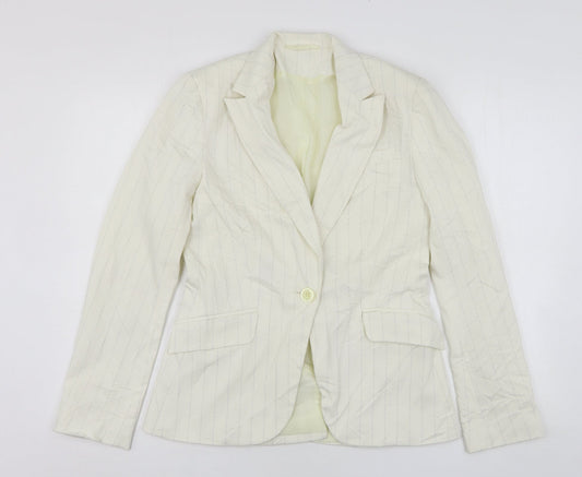 Bay Womens Beige Striped Polyester Jacket Suit Jacket Size 12