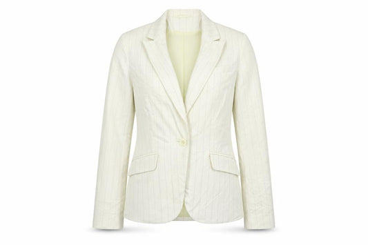 Bay Womens Beige Striped Polyester Jacket Suit Jacket Size 12